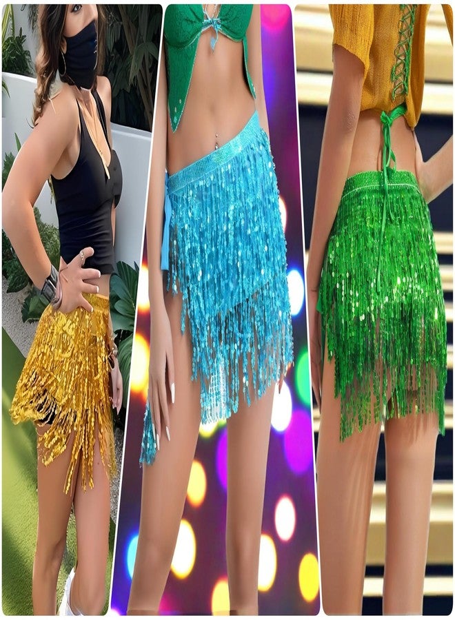*daisysboutique* Women Belly Dance Skirt Fringe Skirts Sparkly Sequin Hip Scarf Party Costume (One Size, 1 Piece Blue) - Image 4